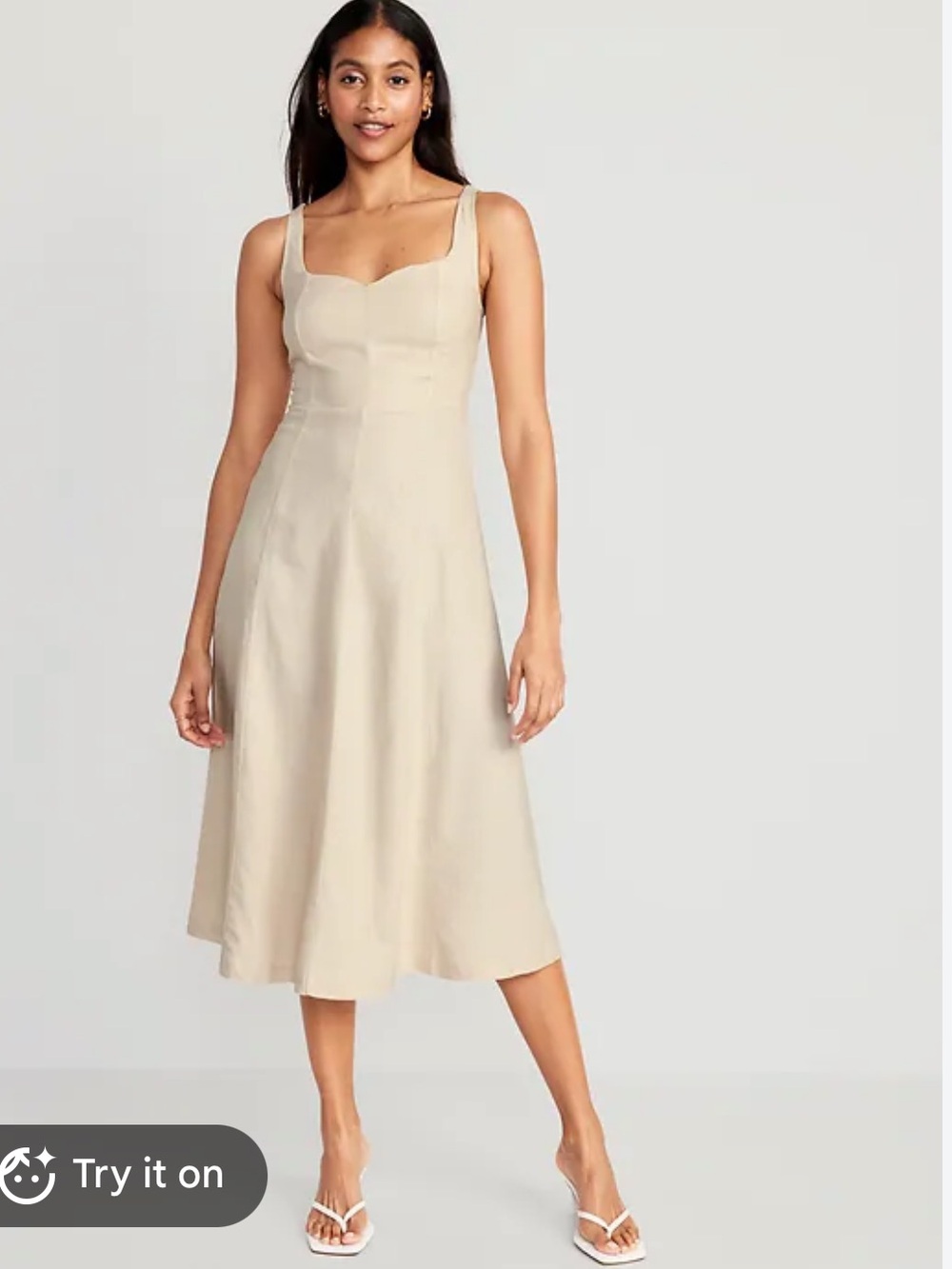 Fit & Flare Linen-Blend Midi Dress